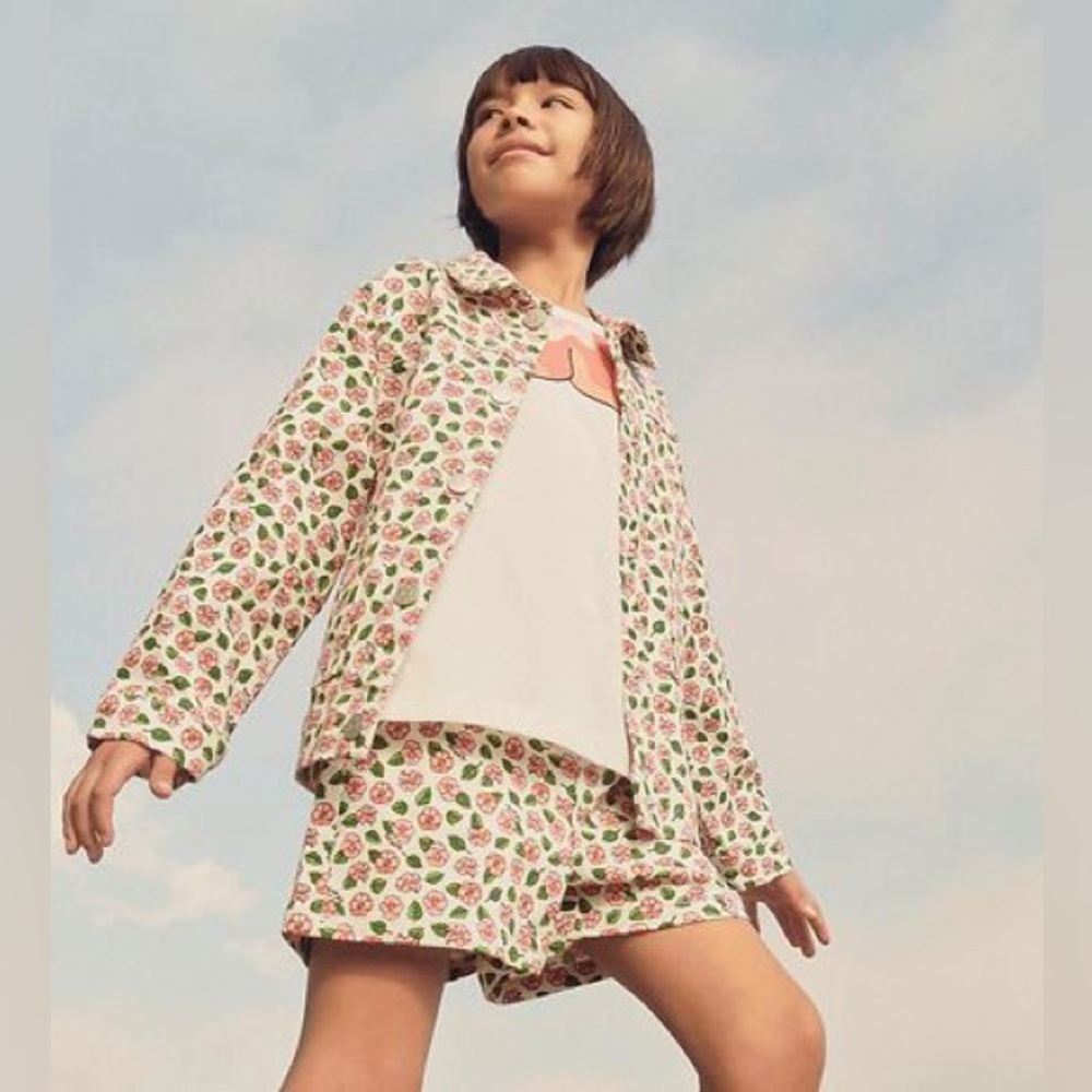 NWOT-Kenzo Denim Jacket - Ivory/Pink w. Flowers kids6A